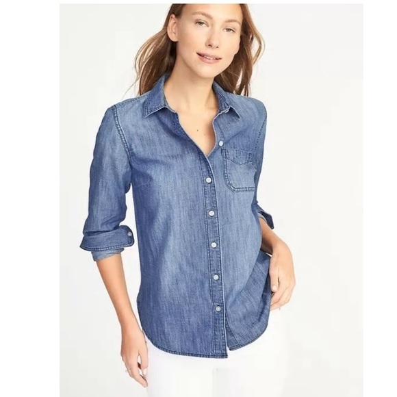 Old Navy Classic Chambray Shirt Medium Wash XS - Picture 1 of 4